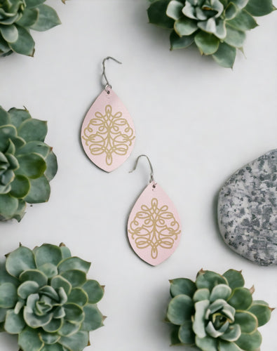 Genuine Baby Pink Leather Earrings - E19-082