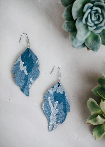 Denim Metallic Camo Leather Earrings - E19-1015