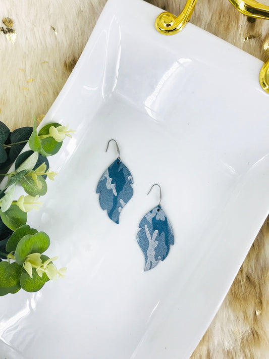 Denim Metallic Camo Leather Earrings - E19-1015