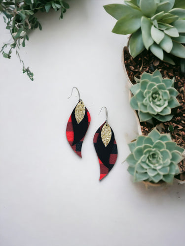 Plaid Leather and Glitter Earrings - E19-1019