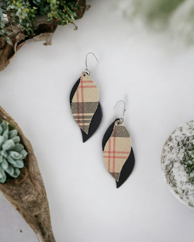 Black and Preppy Plaid Leather Earrings - E19-1024