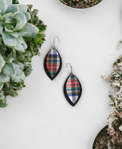 Black and Plaid Leather Earrings - E19-1072