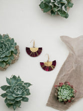 Load image into Gallery viewer, Maroon and Gold Fan Shaped Tassel Earrings - E19-1075