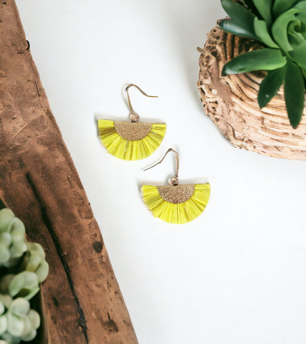 Yellow and Gold Fan Shaped Tassel Earrings - E19-1082