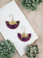 Load image into Gallery viewer, Purple and Gold Fan Shaped Tassel Earrings - E19-1088