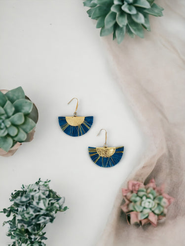 Blue and Gold Fan Shaped Tassel Earrings - E19-1090