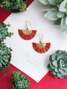 Red and Gold Fan Shaped Tassel Earrings - E19-1096