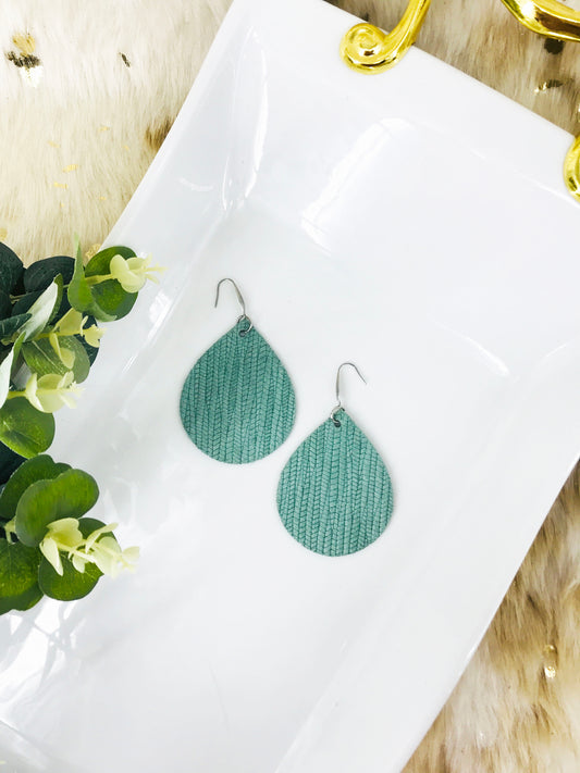 Palm Leaf Sea Foam Green Leather Earrings - E19-110