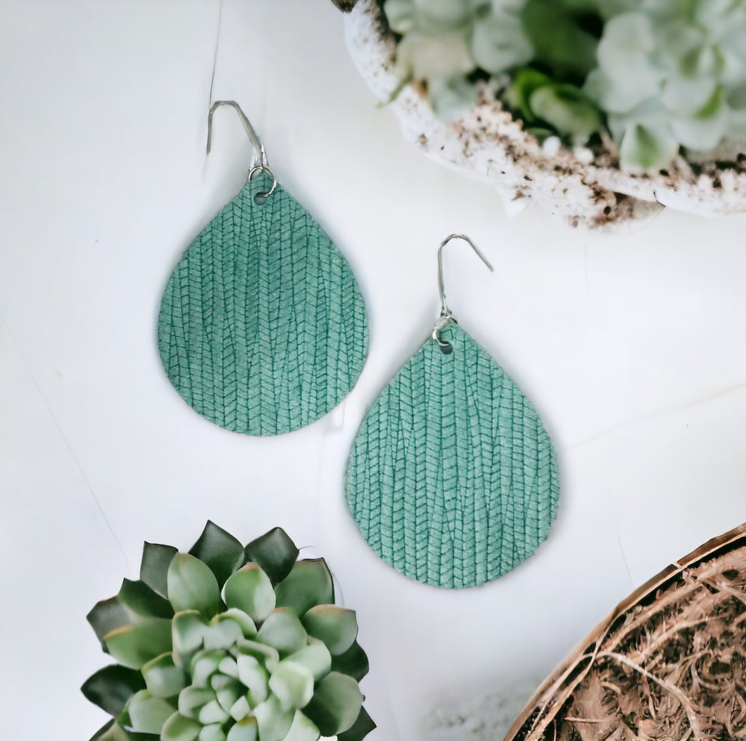 Palm Leaf Sea Foam Green Leather Earrings - E19-110