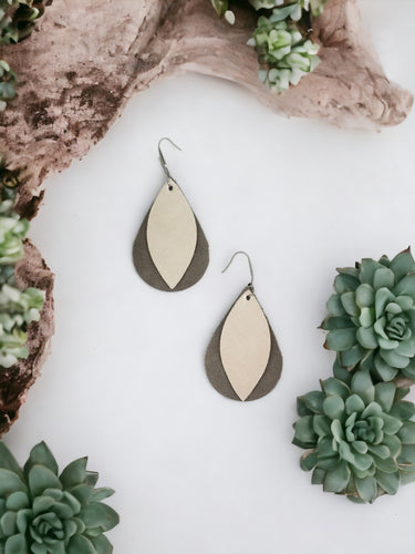 Champagne Leather and Gray Suede Leather Earrings - E19-1137