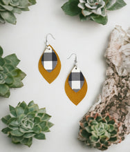 Load image into Gallery viewer, Mustard Suede and Buffalo Plaid Leather Earrings - E19-1157