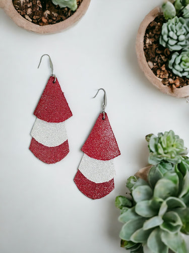 Crimson and Silver Dazzle Leather Earrings - E19-1164