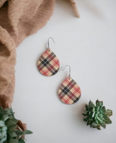 Tartan Plaid Leather Earrings - E19-1168