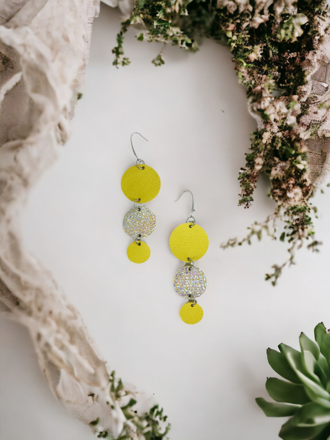 Yellow Leather and Banana Leather Earrings - E19-1174