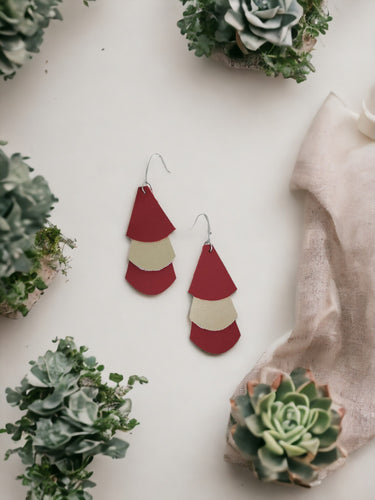 Cranberry and Metallic Gold Leather Earrings - E19-1175