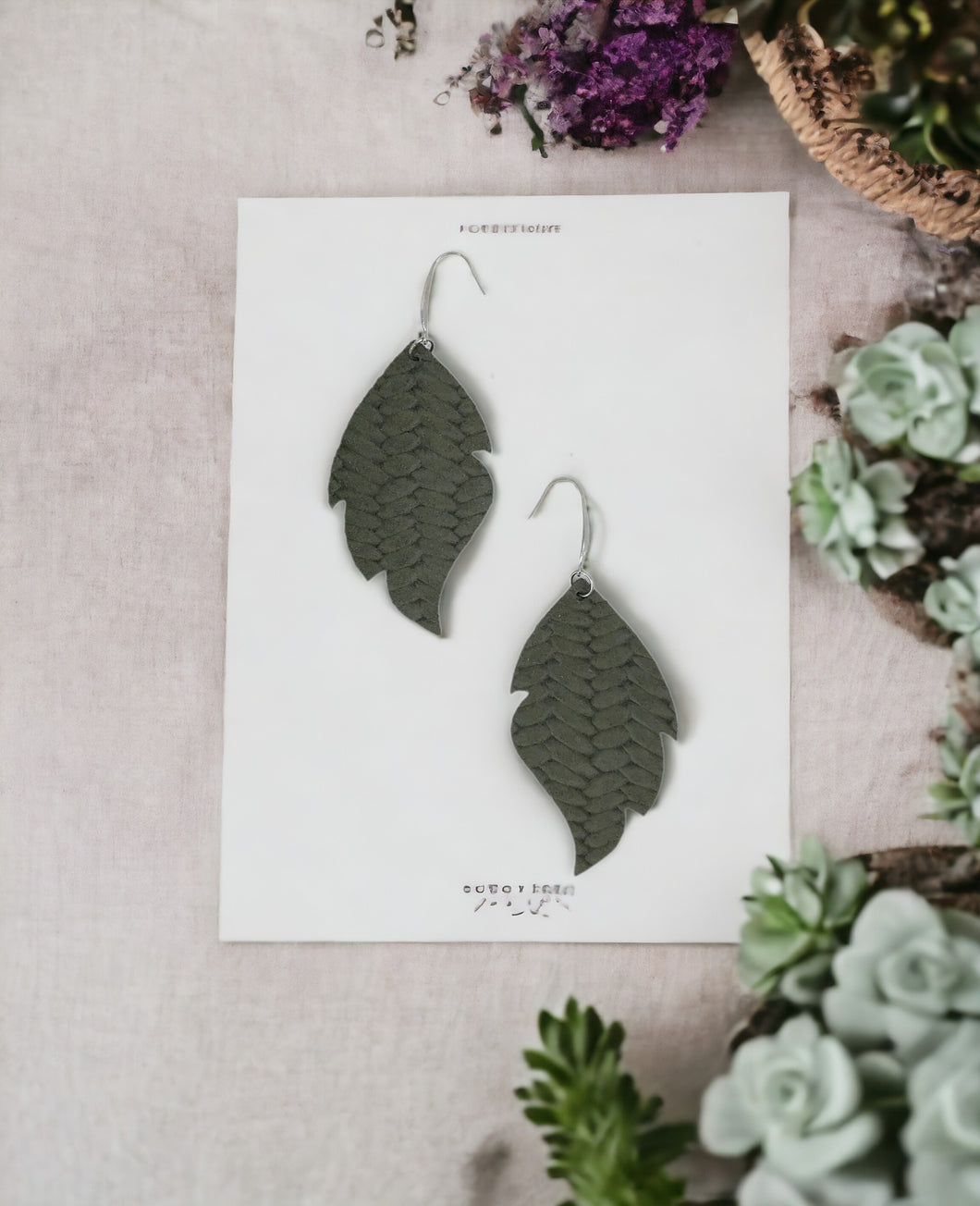 Green Braided Fishtail Leather Earrings - E19-1177