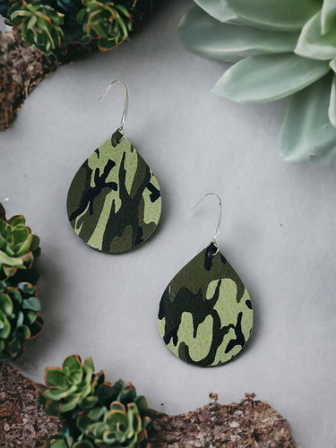 Green Camo Leather Earrings - E19-1189