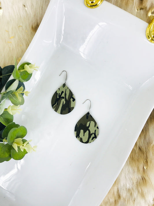 Green Camo Leather Earrings - E19-1189