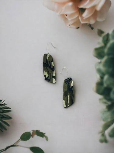 Green Camo Leather Earrings - E19-1196