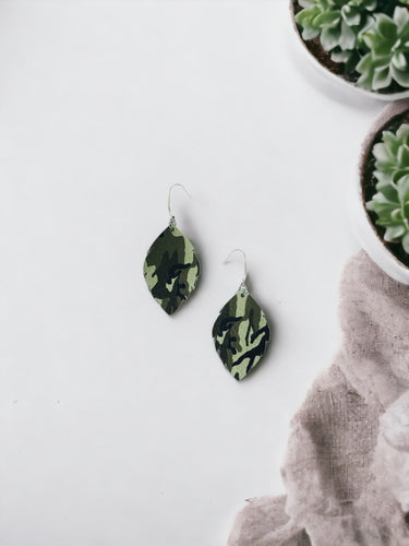 Green Camo Leather Earrings - E19-1199