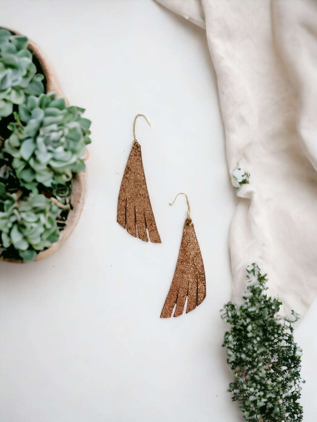 Rose Gold Copper Leather Earrings - E19-1201