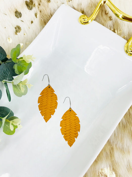 Mustard Braided Fishtail Leather Earrings - E19-1205