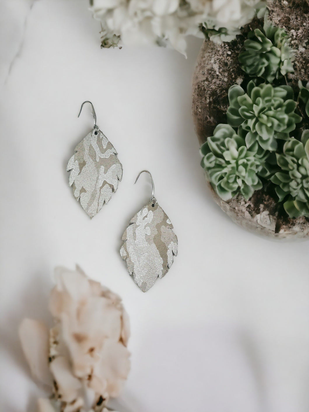 Gray Metallic Camo Leather Earrings - E19-1206