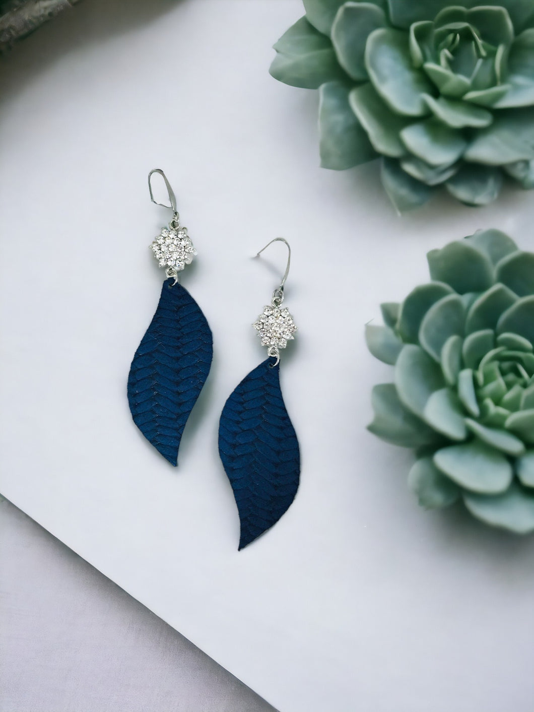 Blue Italian Fishtail Leather Earrings - E19-1211