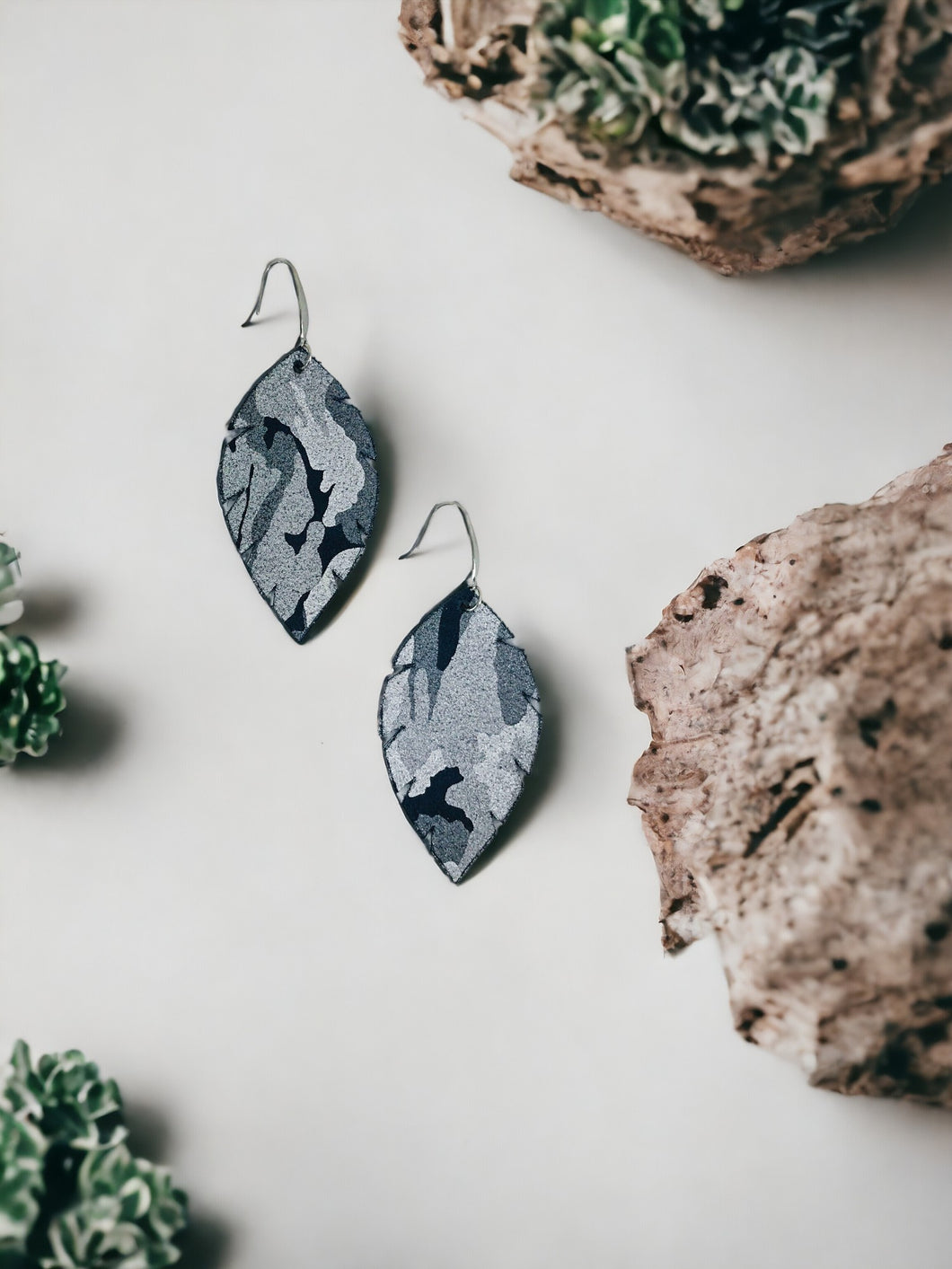 Navy Metallic Camo Leather Earrings - E19-1215