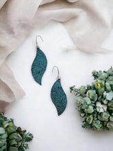 Load image into Gallery viewer, Light Turquoise Blue on Black Leather Earrings - E19-1217