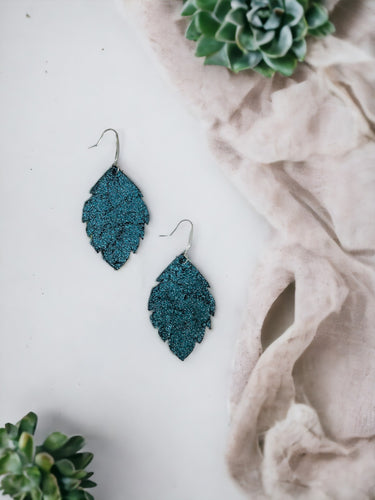 Turquoise Blue on Black Leather Earrings - E19-1228