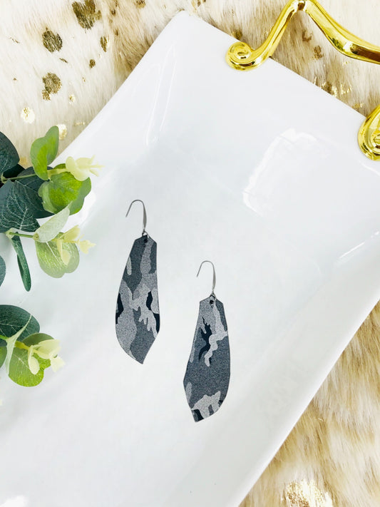 Navy Metallic Camo Leather Earrings - E19-1233