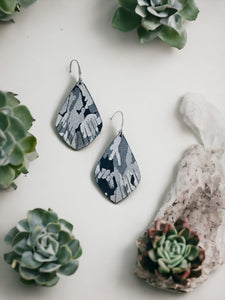 Navy Metallic Camo Leather Earrings - E19-1239