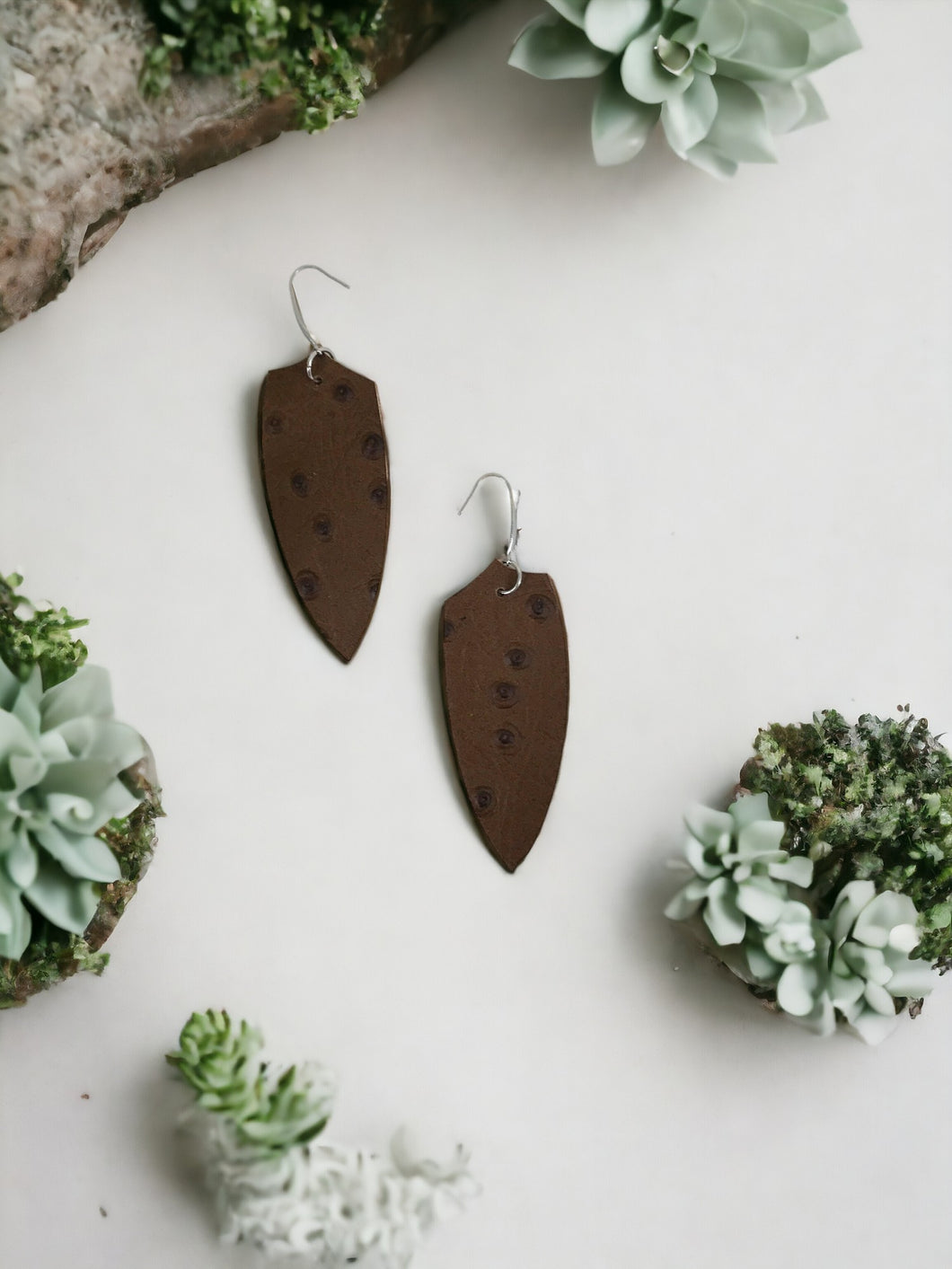 Embossed Ostrich Leather Earrings - E19-1242