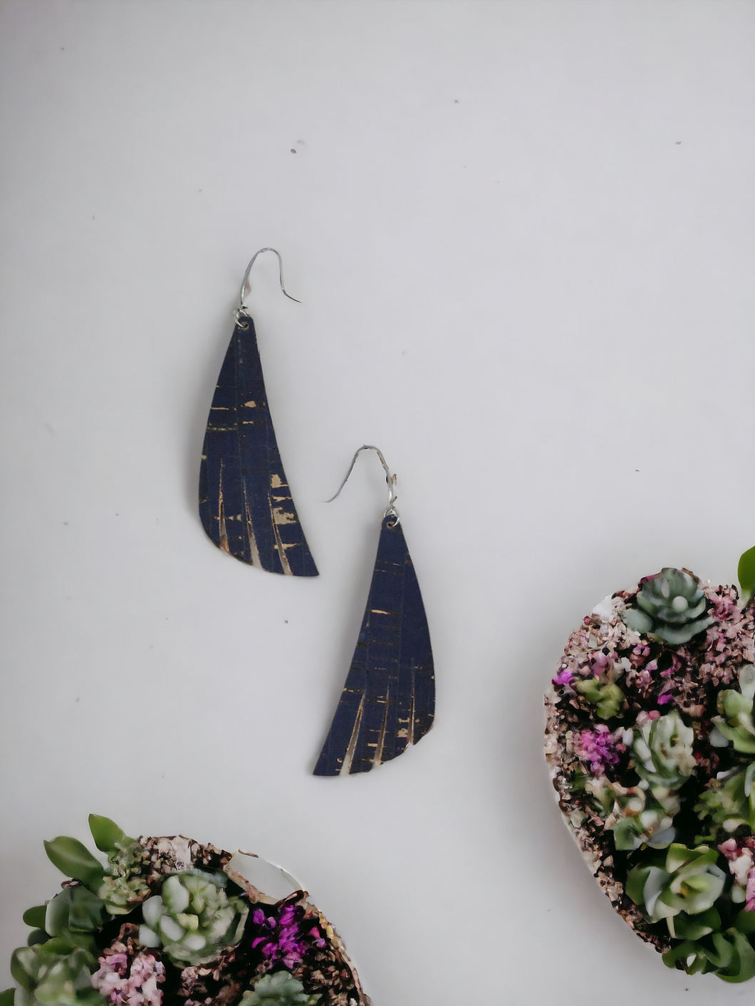 Navy Cork Leather Earrings - E19-1244