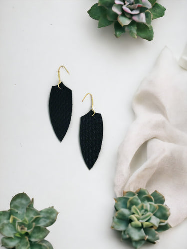 Black Genuine Leather Earrings - E19-1248