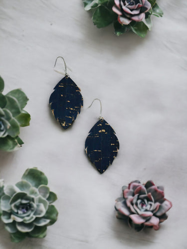 Navy Cork Leather Earrings - E19-1249