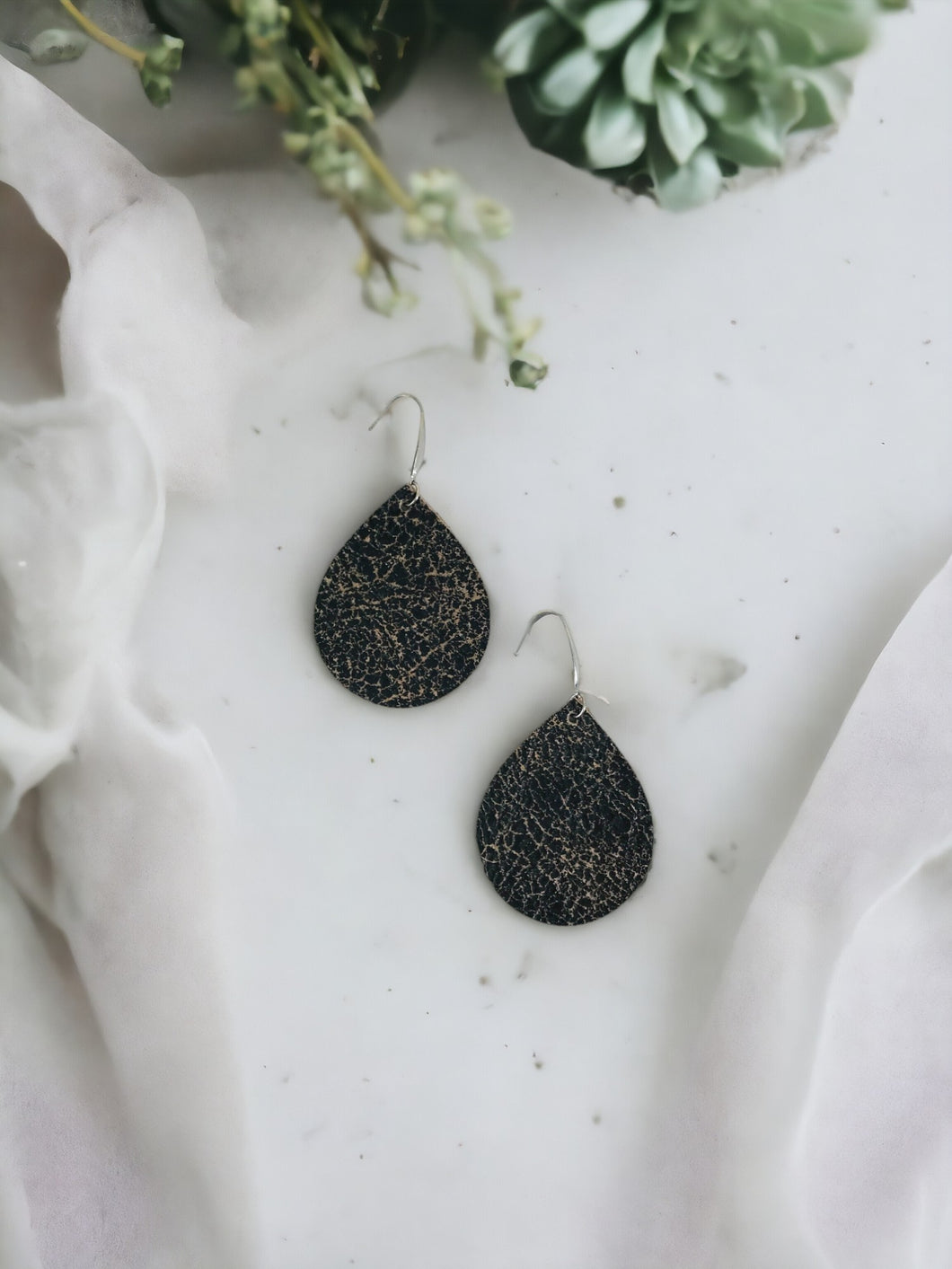Distressed Gray Leather Earrings - E19-1257