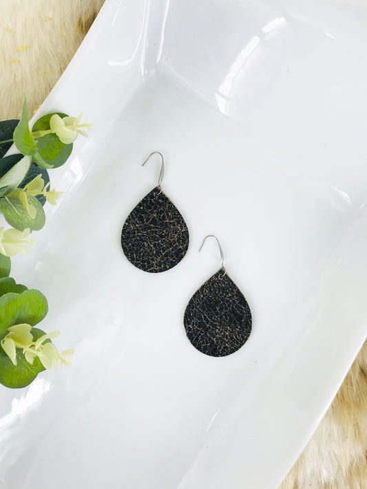 Distressed Gray Leather Earrings - E19-1257