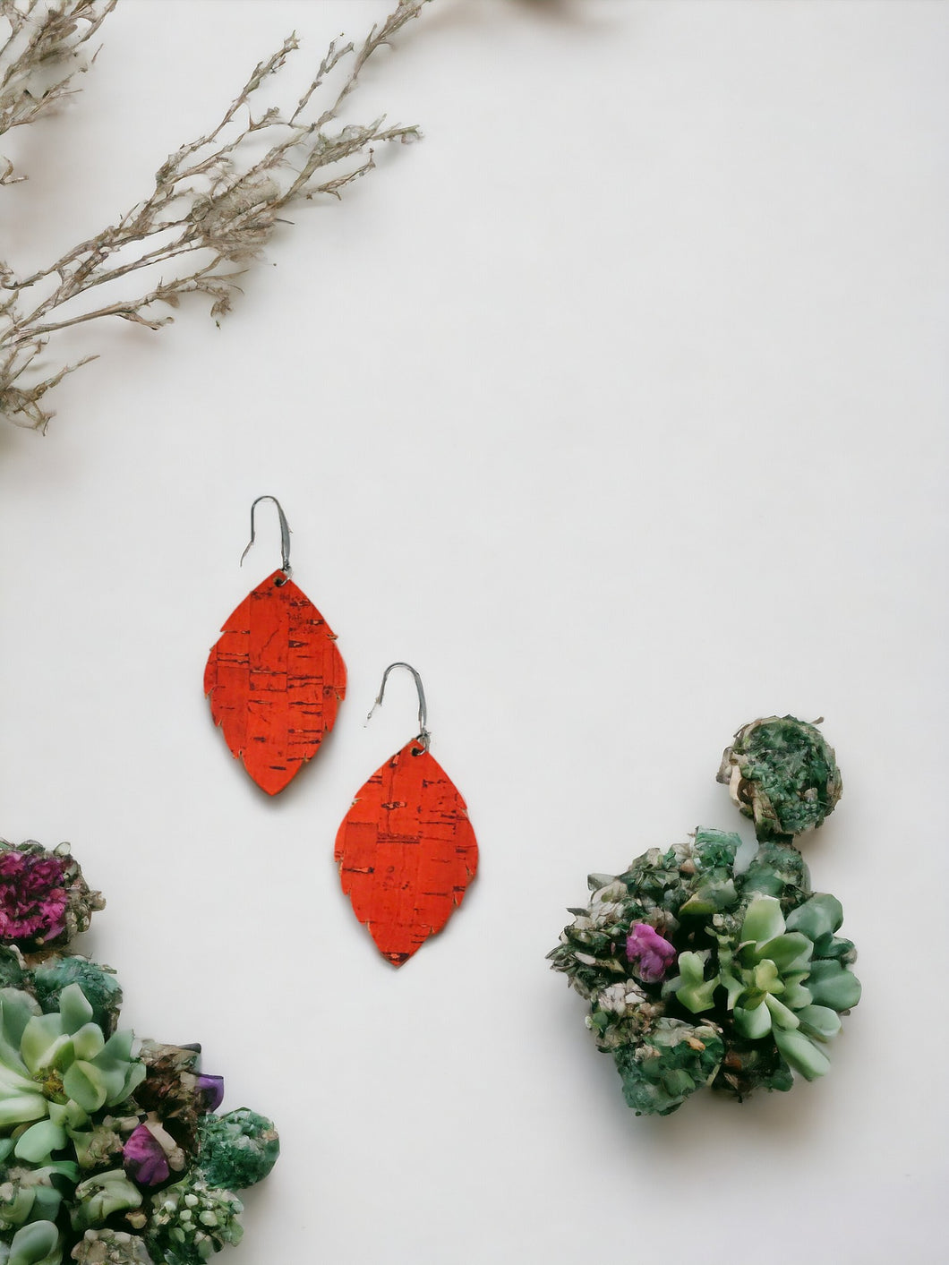 Salmon Cork Leather Earrings - E19-1260