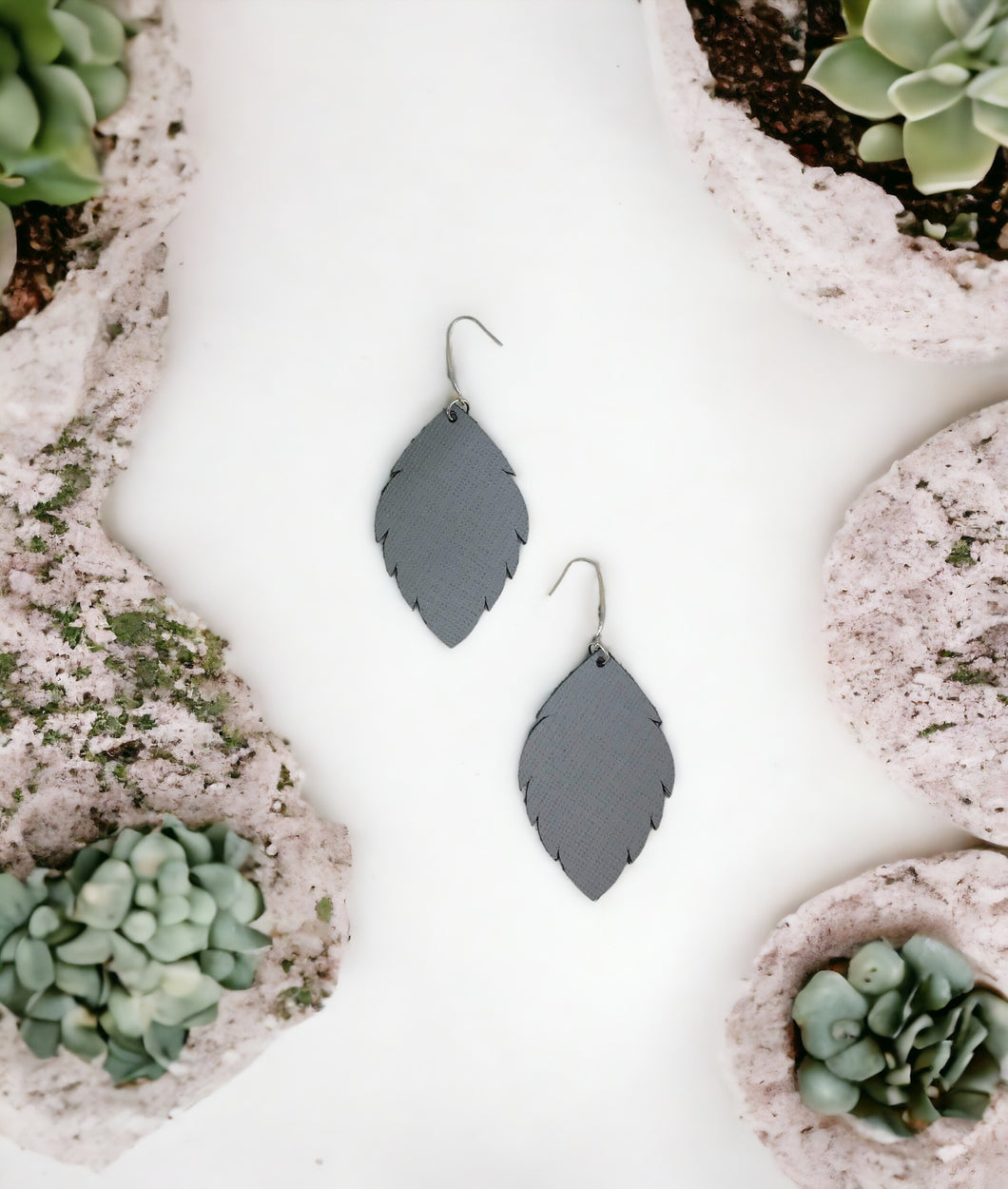 Neutral Gray Leather Earrings - E19-1270