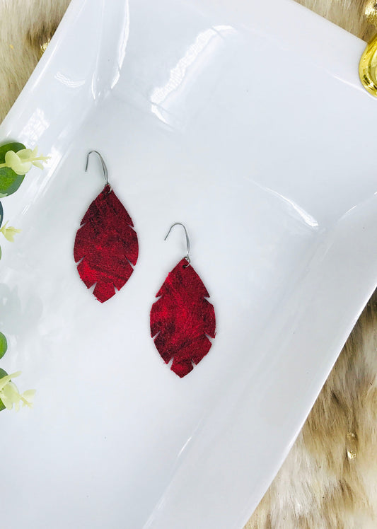 Marbled Red Leather Earrings - E19-1277