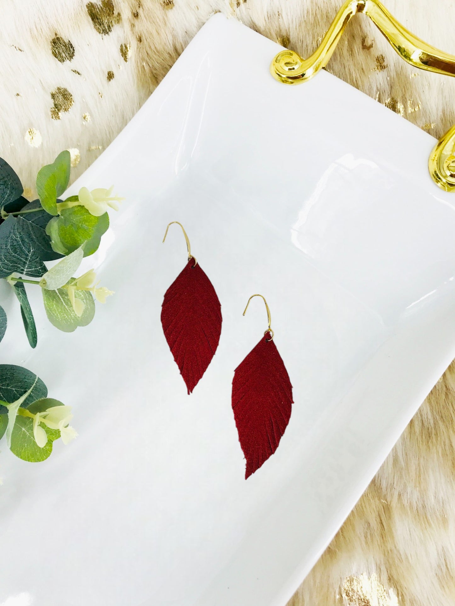 Red Suede Leather Earrings - E19-1280