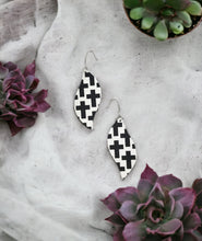 Load image into Gallery viewer, Black Crosses on off White Leather Earrings - E19-1283