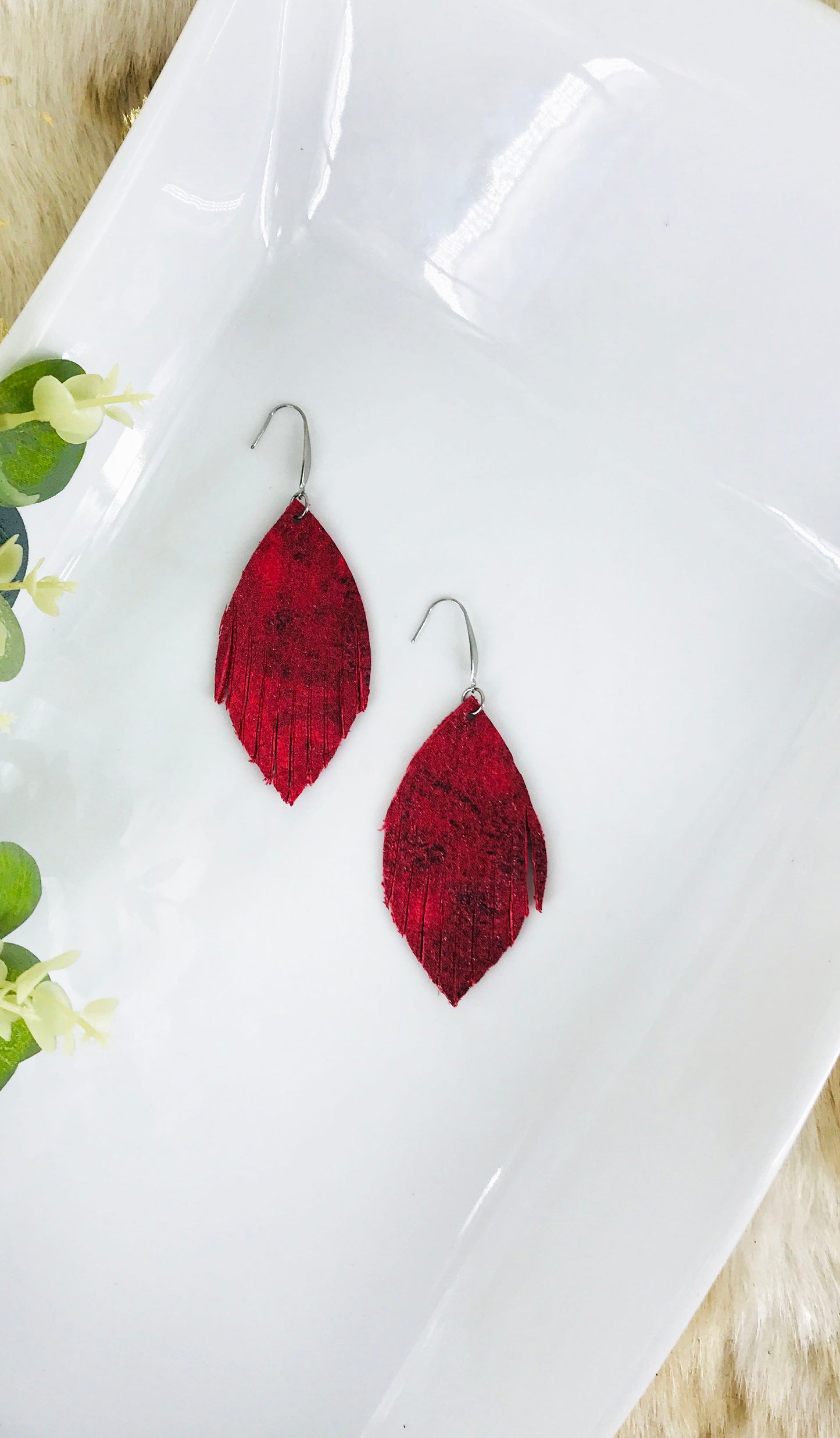 Marbled Red Leather Earrings - E19-1285