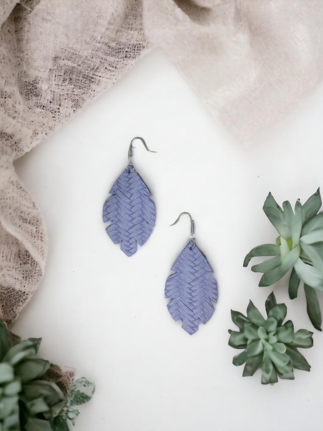 Lavender Braided Fishtail Leather Earrings - E19-1289