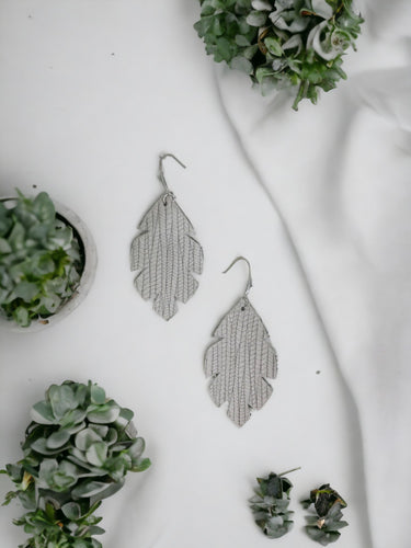 Grey Palm Leaf Leather Earrings - E19-1291