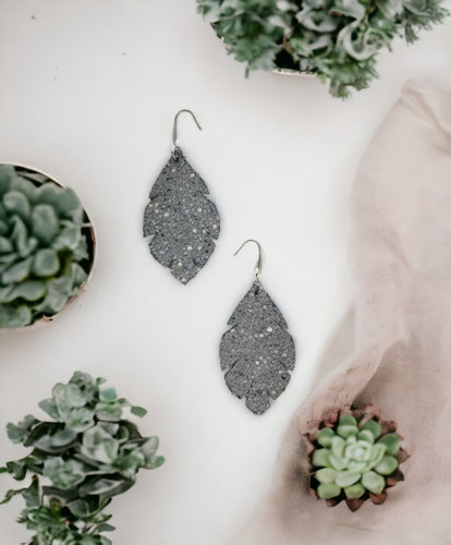 Silver and Gray Exotic Stingray Leather Earrings - E19-1293