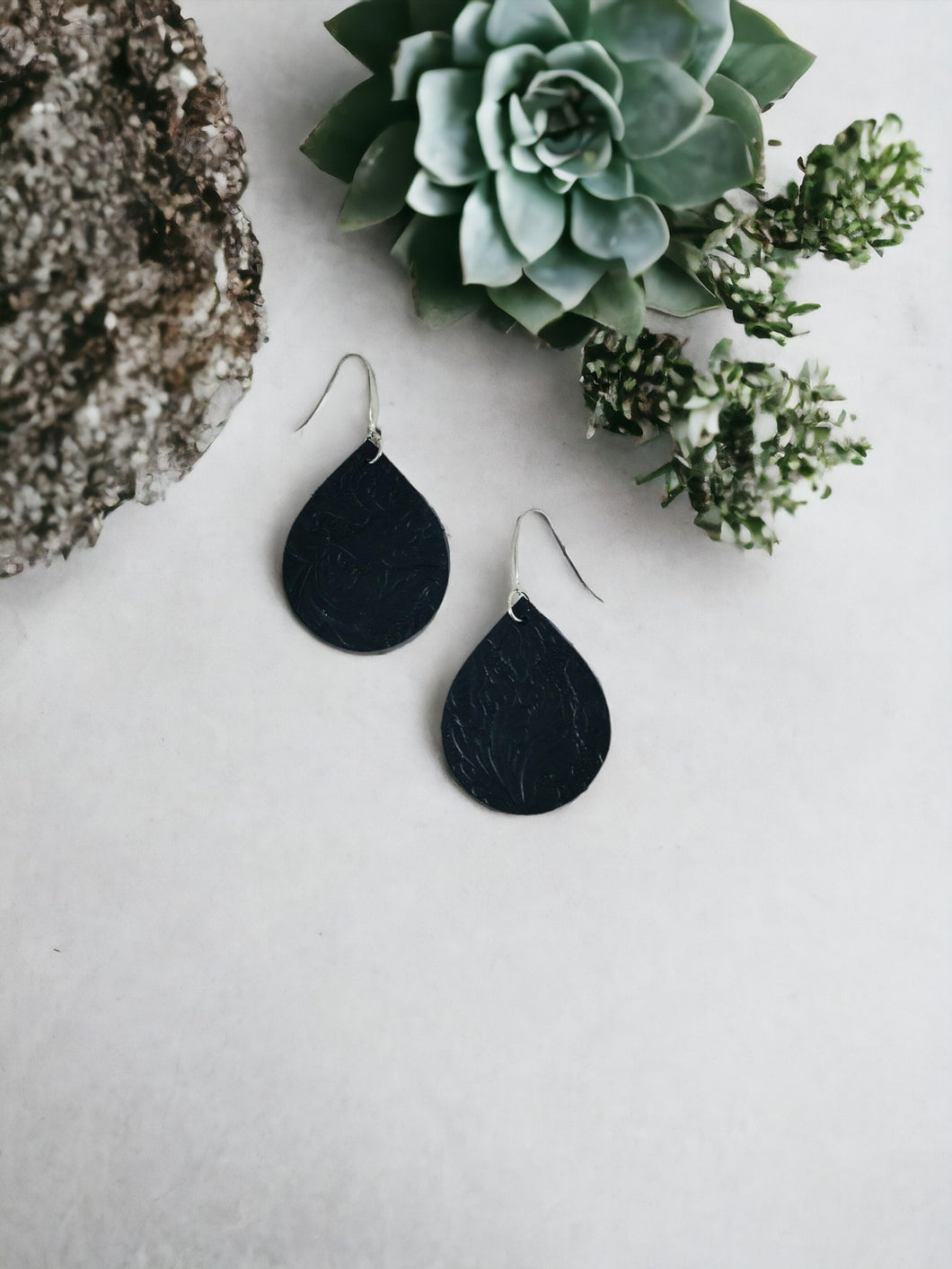 Black Embossed Leather Earrings - E19-1312