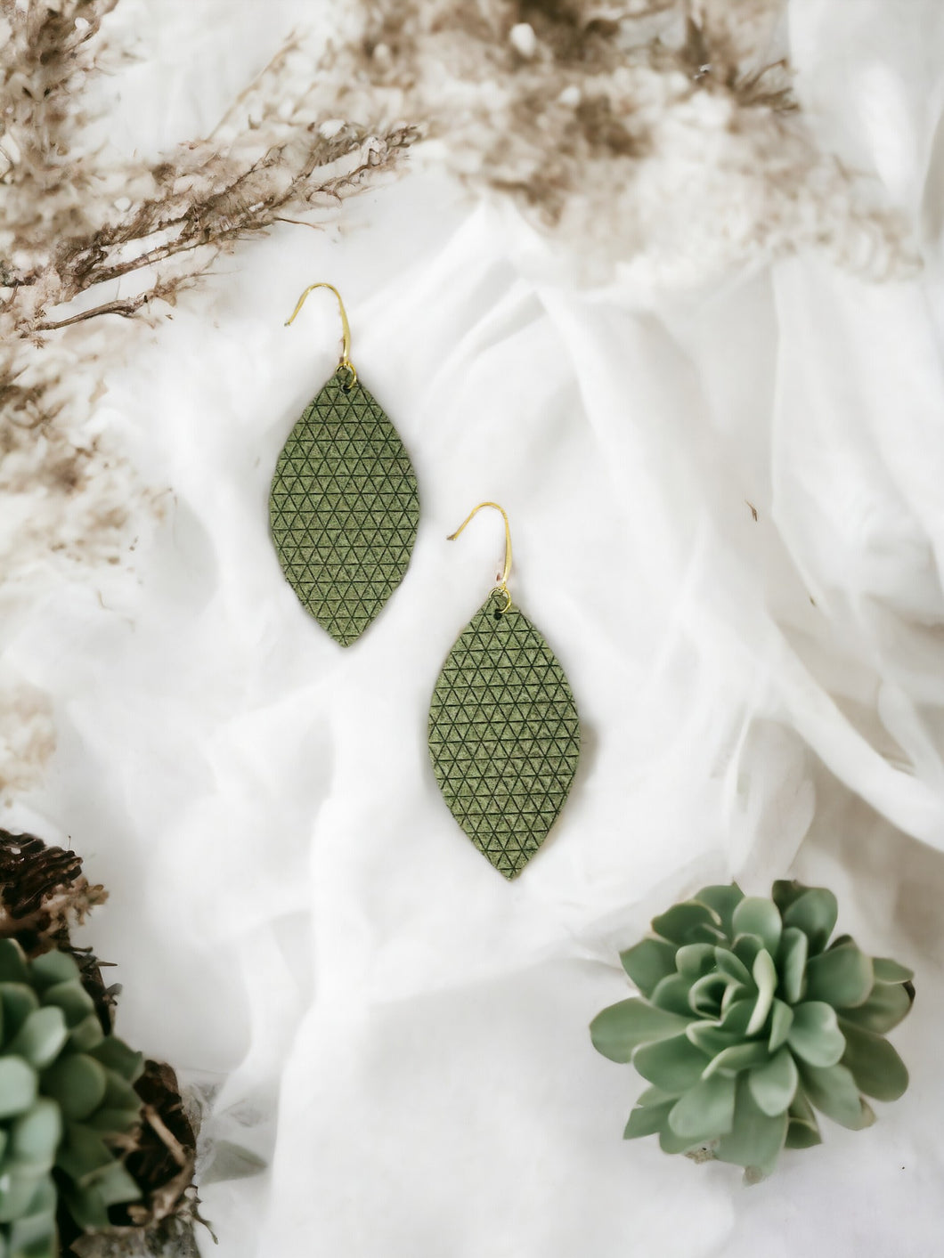 Olive Mini Triangle Italian Leather Earrings - E19-1332